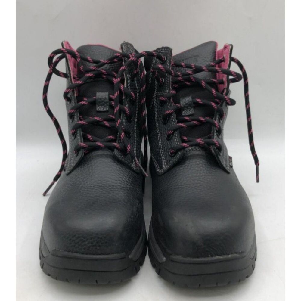 EUC Wolverine Piper Waterproof Composite-Toe 6" Work Boot - Black/PinK Size 6.5M